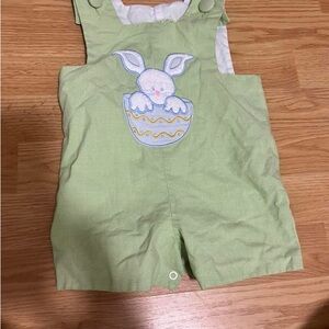 Green Kids Overalls with Bunny Design
